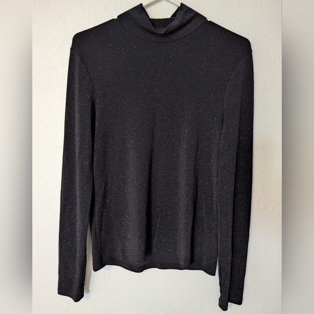 Ralph Lauren Metallic Sparkly Black Long Sleeve Turtleneck Top Large Pre Owned